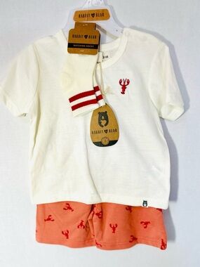 Rabbit + Bear Clothing Set W Lobster - T-Shirt, Shorts, Socks Size 4T New W Tags